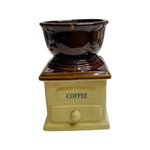 Vintage Coffee Grinder Style Glazed Ceramic Utensil Holder